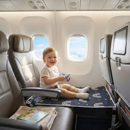 garcon heureux assit sur lit voyage pour bebe