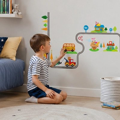 Garçon touche stickers mur