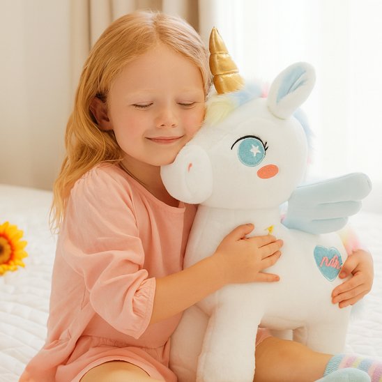 Licorne peluche dans bras