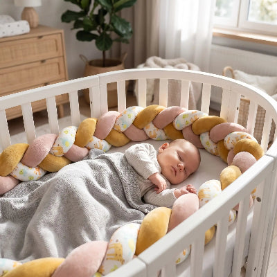 Lit ronde avec tour de lit pour bébé dedans