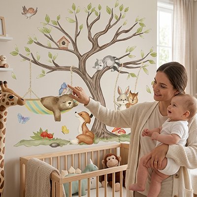 Maman bébé regardent stickers muraux chambre