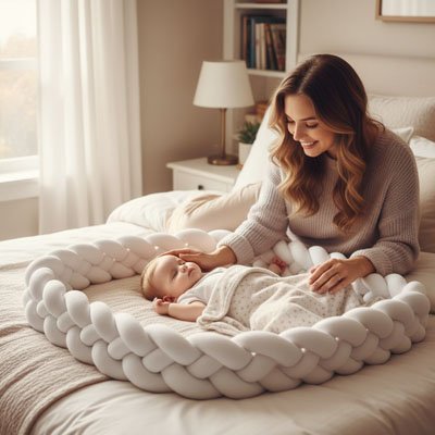 maman bercant bebe protege de tresse de lit bebe