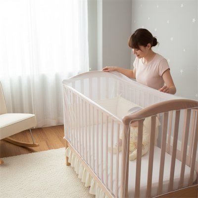 maman couvre le avec moustiquaire lit bébé