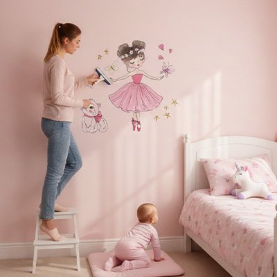 Maman place le stickers muraux fille