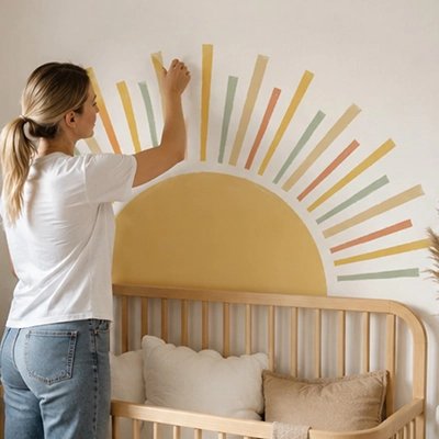 Maman place les stickers muraux enfant