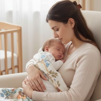 maman portant bebe dans couverture bébé sur sa poitrine