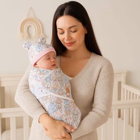 Maman porte bébé dans couverture emmaillotage