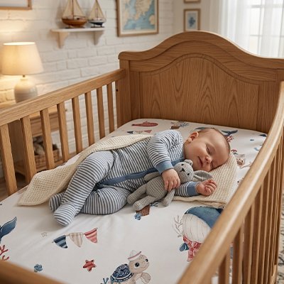 Matelas protégé par drap housse lit bébé 