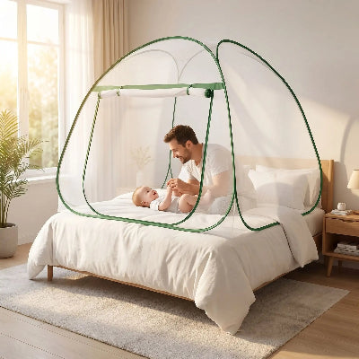 papa bebe jouent sous moustiquaire bebe pliable