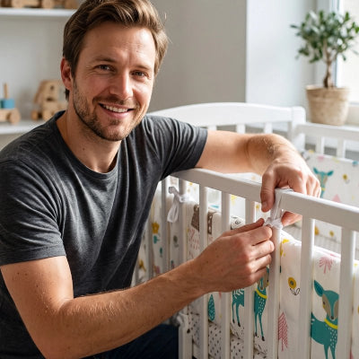 Papa place le tour de lit bébé