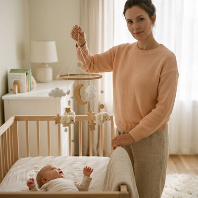 Papa touche mobile bébé 