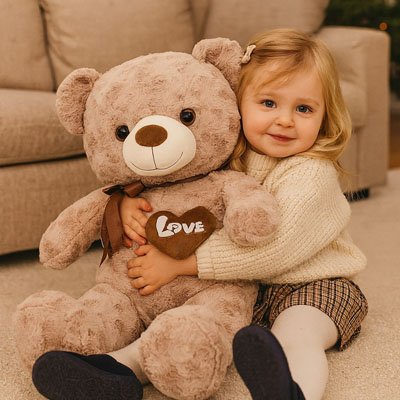 Petite fille tient ours en peluche