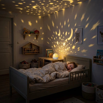 Projecteur enfant allumé dans la chambre