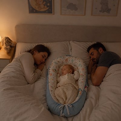 Reducteur de lit pour bébé avec bébé à interieur