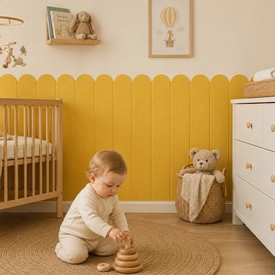Stickers muraux chambre jaune sur le mur de bébé