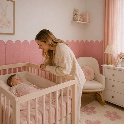 Stickers muraux chambre rose sur le mur de bébé