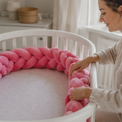 Tour de lit tresse bébé rose dans le lit