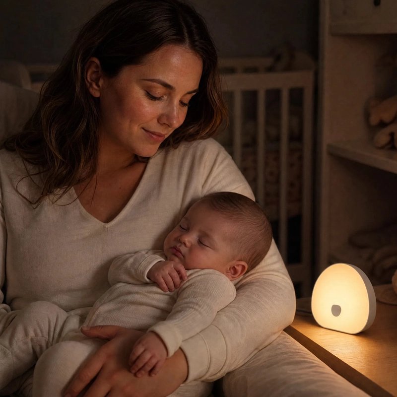 Veilleuse bruit blanc à côté du lit bébé