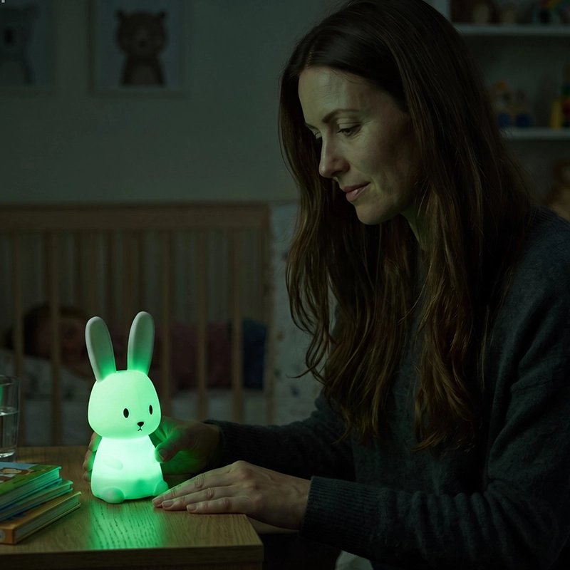 Veilleuse lapin allumée 