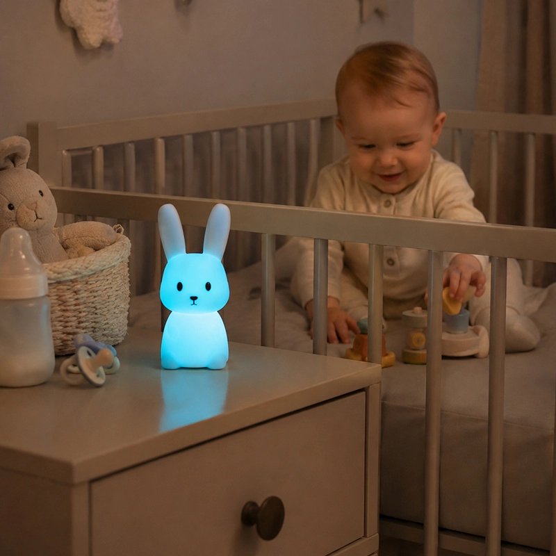 Veilleuse lapin sur la table de nuit
